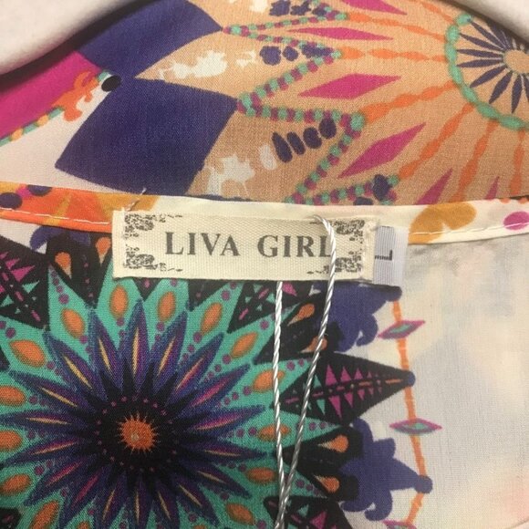LIVA GIRL Abstract Multicolor Print Cuffed Sleeve Top - Size Large - Picture 4 of 9